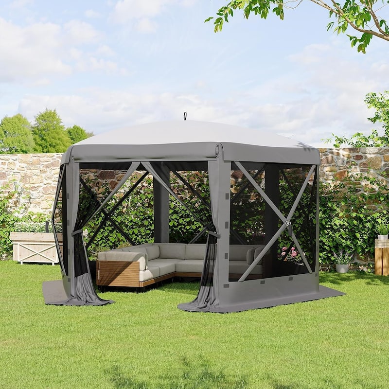 11.8FT Collapsible Gazebo Tent with 6 Removable Wind Panels for Outdoor Events, Camping, Patio, Backyard - N/A - Grey