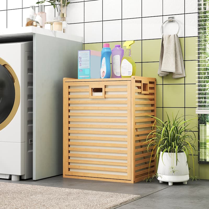 Gymax Large Tilt-out Laundry Hamper w/ Wide Top & Tilt-out Basket Side