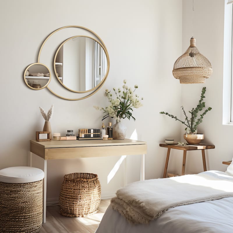 Orbit Modern Gold Metal Frame Round Wall Mirror - 25.6" H x 31.5" W x 0.79" D