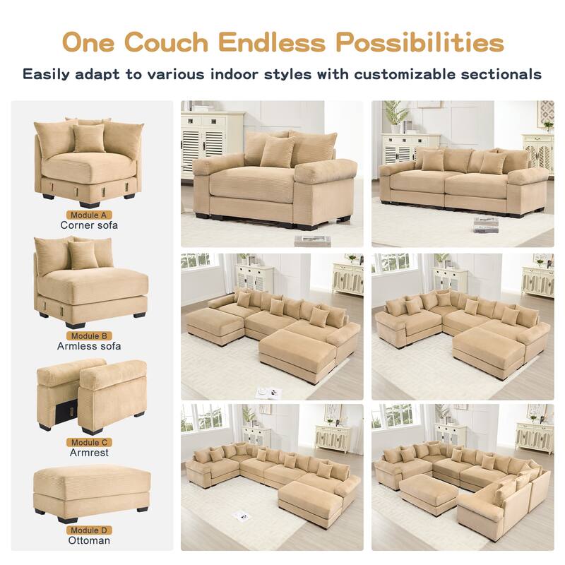 92" Oversized Corduroy Couch for Living Room, Upholstered Loveseat Sofa with Wide Armrests and Throw Pillows for Apartment