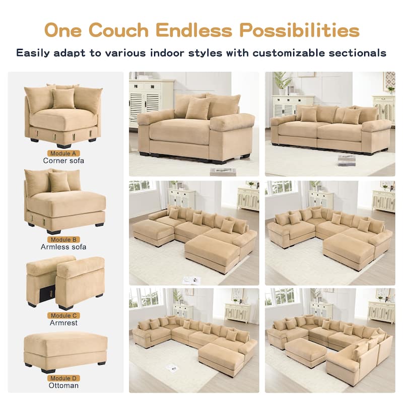 Oversized Accent Armchair with Ottoman, Modern Upholstered Single Sofa Chair, Corduroy Reading Chairs for Bedroom, Living Room