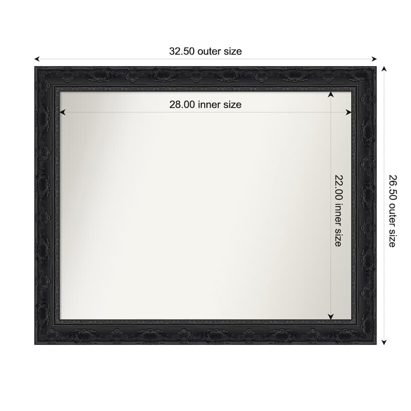 Filigree Non-Beveled Framed Bathroom Vanity Wall Mirror - 33 x 27 in - Filigree Gloss Black
