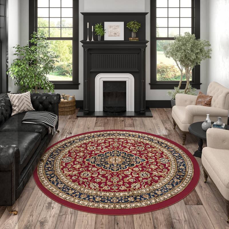 Soho Traditional Floral Indoor Area Rug - 5'3'' Round - Red