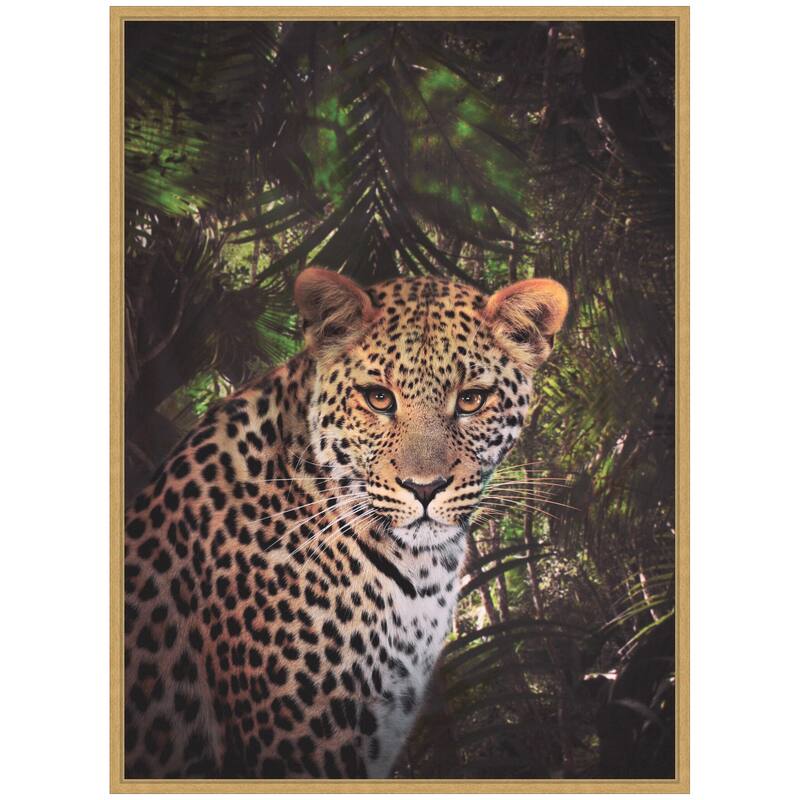 Kate and Laurel Sylvie Moody Leopard In The Rainforest Color Framed Canvas by Simon Te of Tai Prints