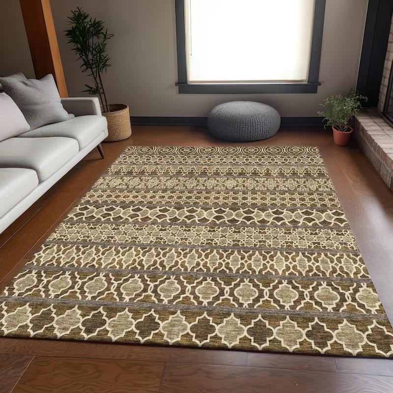 Machine Washable Indoor/ Outdoor Chantille Stripe Boho Rug