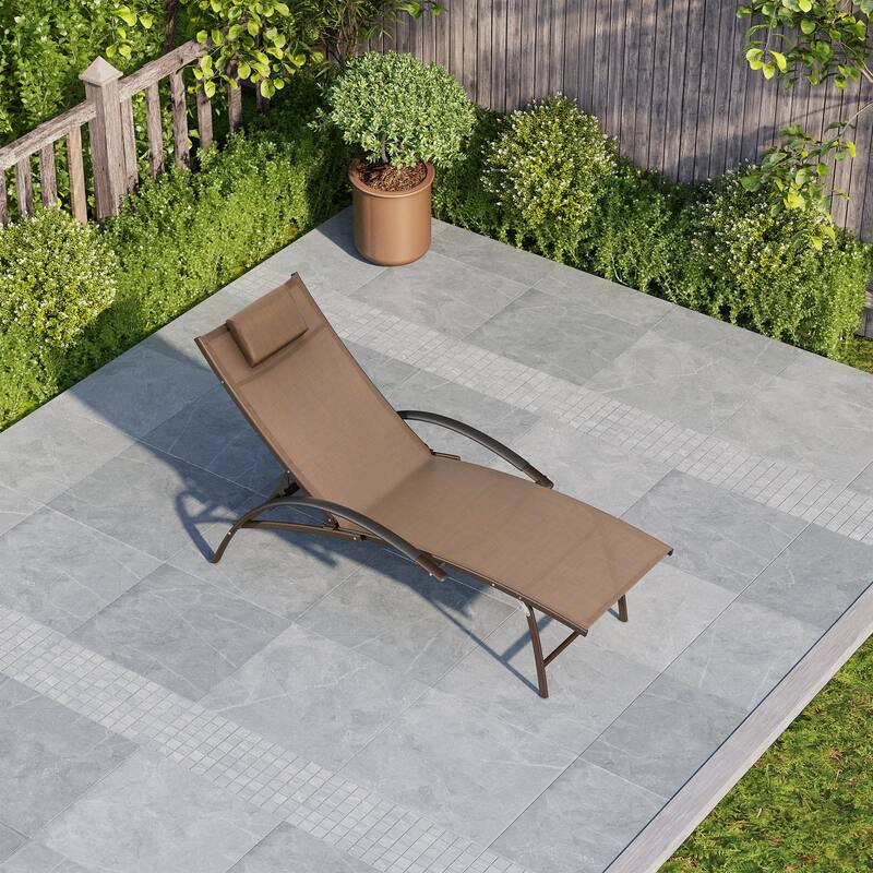 Crestlive Products Outdoor Adjustable Reclining Chaise Lounge Chair with Armrest