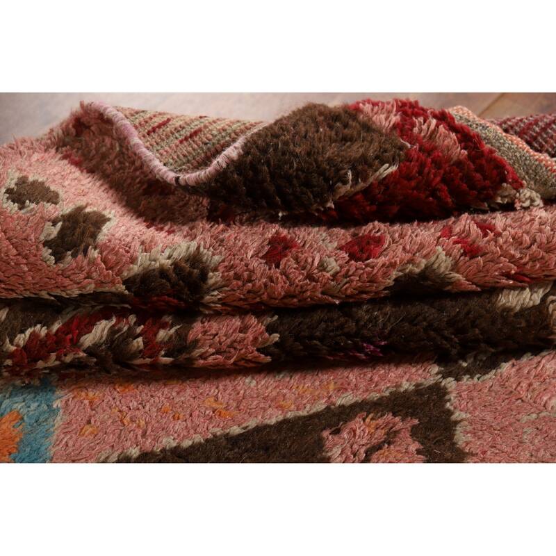 Plush Pink Moroccan Area Rug Hand-Knotted Tribal Wool Carpet - 7'11" x 10'8"