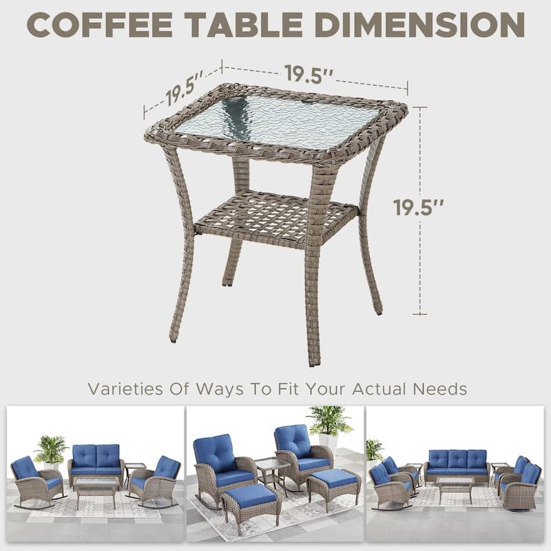 Patio Wicker Coffee Table with Storage