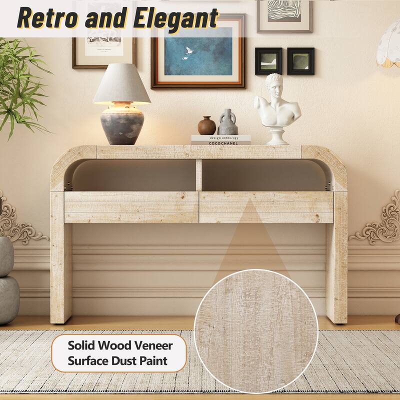 52 Inch Retro Style Console Table with Large Drawers