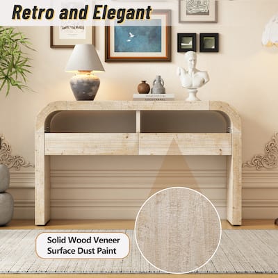 Console Table Curved Entryway Table with 2 Drawers and Open Storage Shelf, Retro Behind Couch Tables for Hallway, Foyer