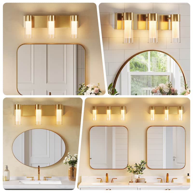 3-Light LED Bathroom Vanity Light Wall Sconces with Glass Shades - ‎25.3"L x 8.8"W x 6.2"H