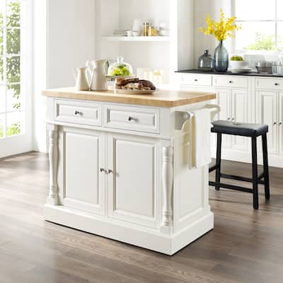Crosley Oxford Kitchen Island with Upholstered Saddle Stools - 23"d x 47.75"w x 35.75"h