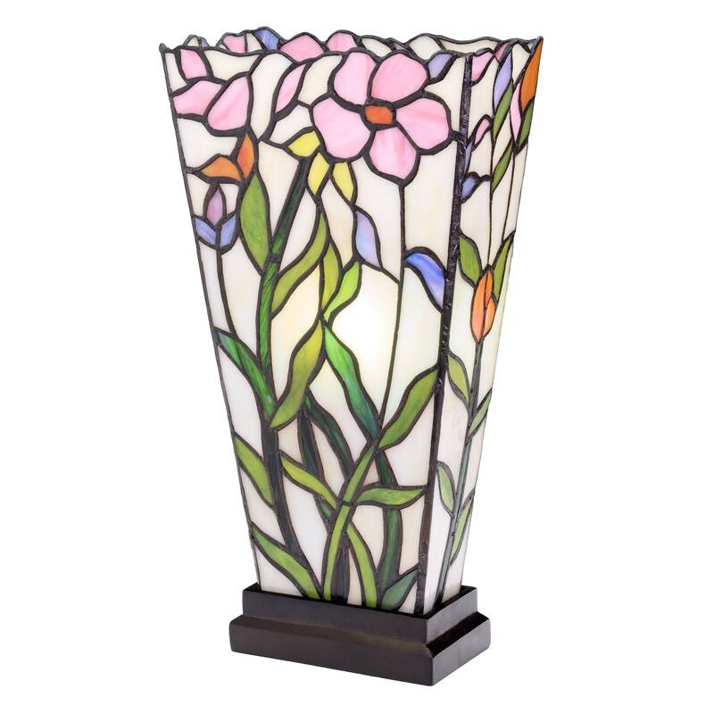 Maison River of Goods Bronze Polyresin and Stained Glass 15.5-Inch Table Lamp - 8.25" x 4.25" x 15.5" - White/Green/Pink/Purple/Orange/Antique Bronze - 8.25" x 4.25" x 15.5"