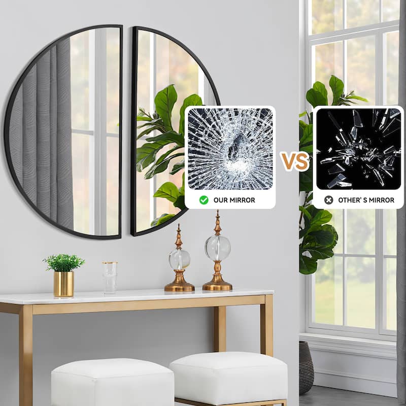 Half Moon Aluminum Alloy Framed Arched Wall Mirror (2-Pieces)
