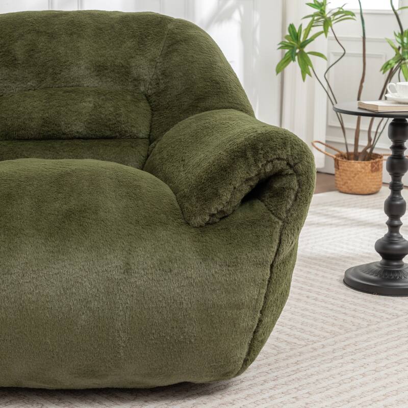 Faux Fur Bean Bag Chair with Back Support & Footstool - Comfy Floor Sofa for Adults & Kids, Living Room, Bedroom (2 Options)