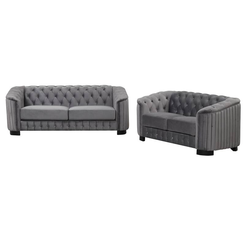 3-Piece 6-Seat Velvet Sofa Set (3+2+1) with Tufted Back & Rubber Wood Legs