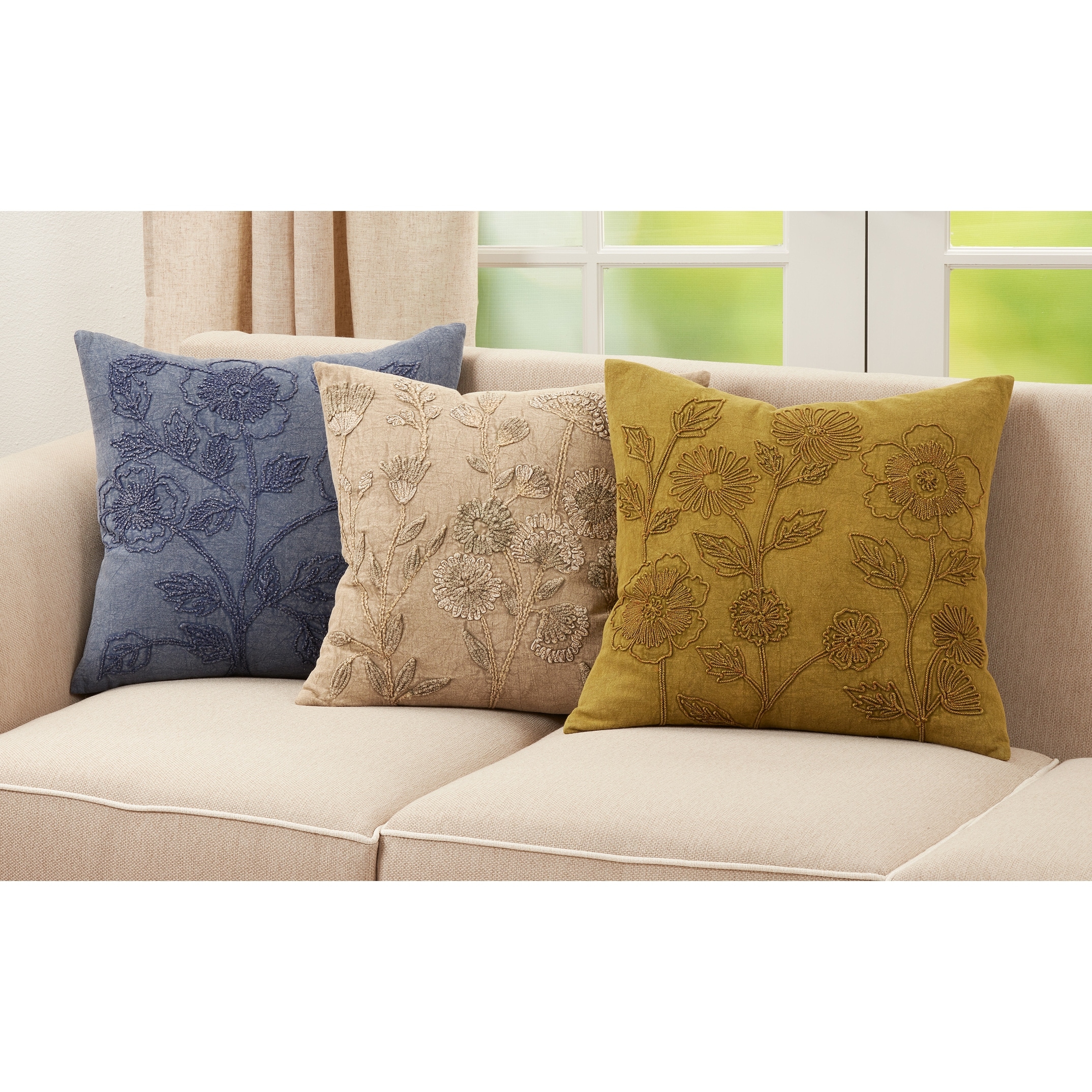 Pillow With Stone Washed Floral Design