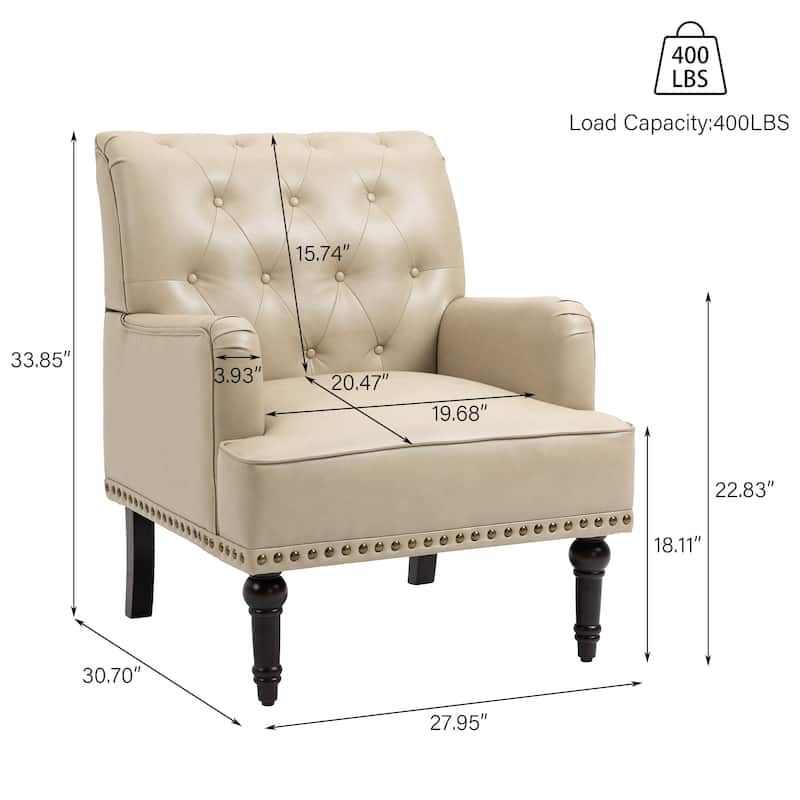 Mid-Century Leather Tufted Accent Chair for Living Room