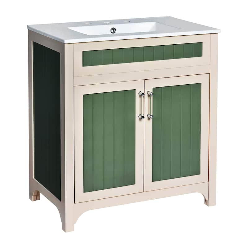 30" Wood Bathroom Vanity Cabinet with Ceramic Sink,Adjustable Shelf