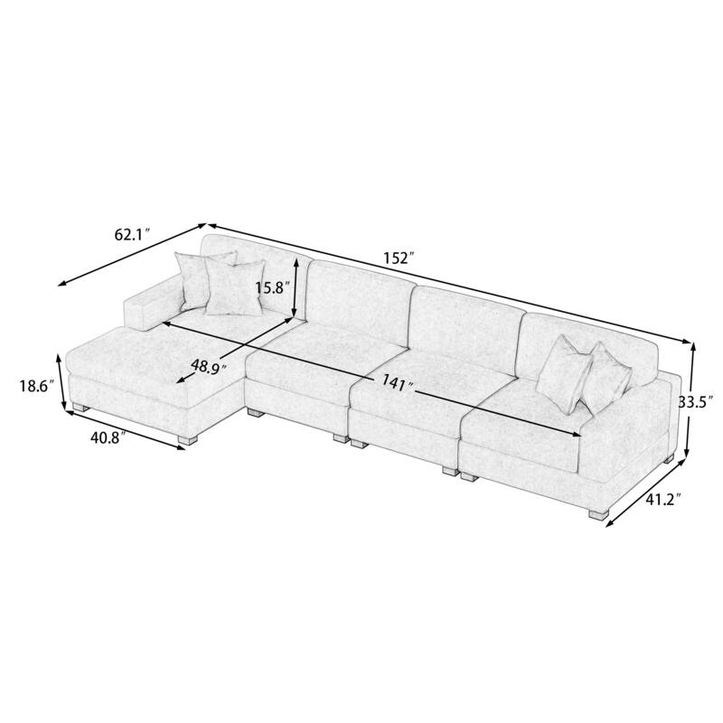 Oversized Modern Chenille L-shape Modular Sectional Sofa with Chaise