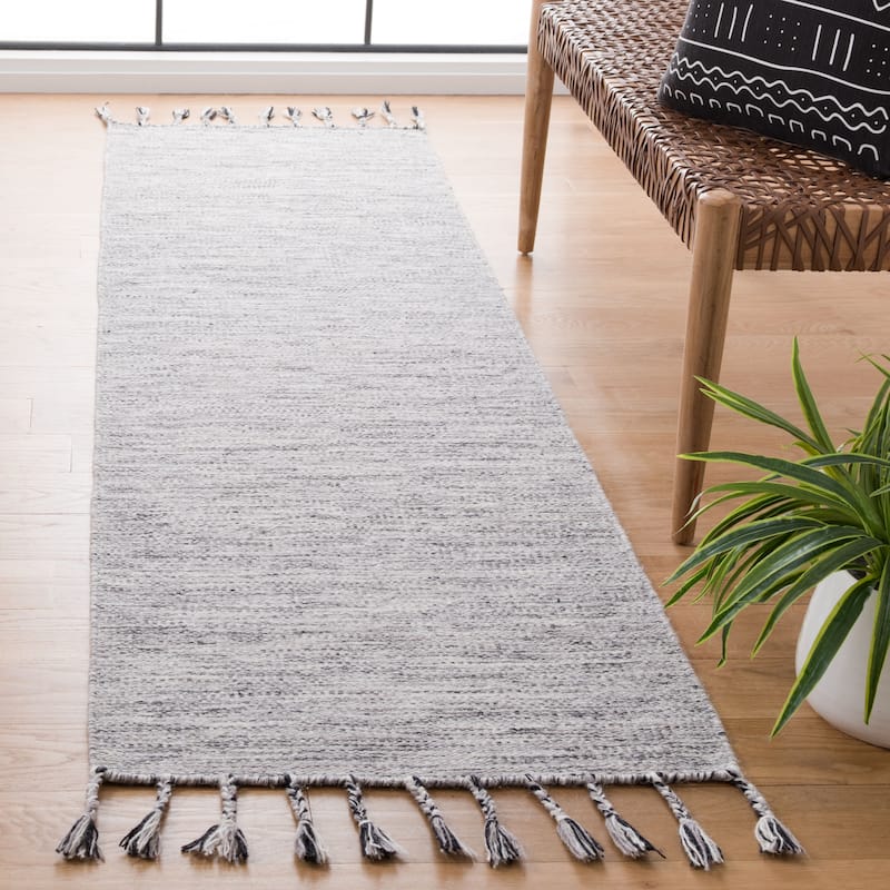 SAFAVIEH Handmade Gwenn Ursina Wool Tassel Rug - 2'3" x 8' Runner - Dark Grey/Beige