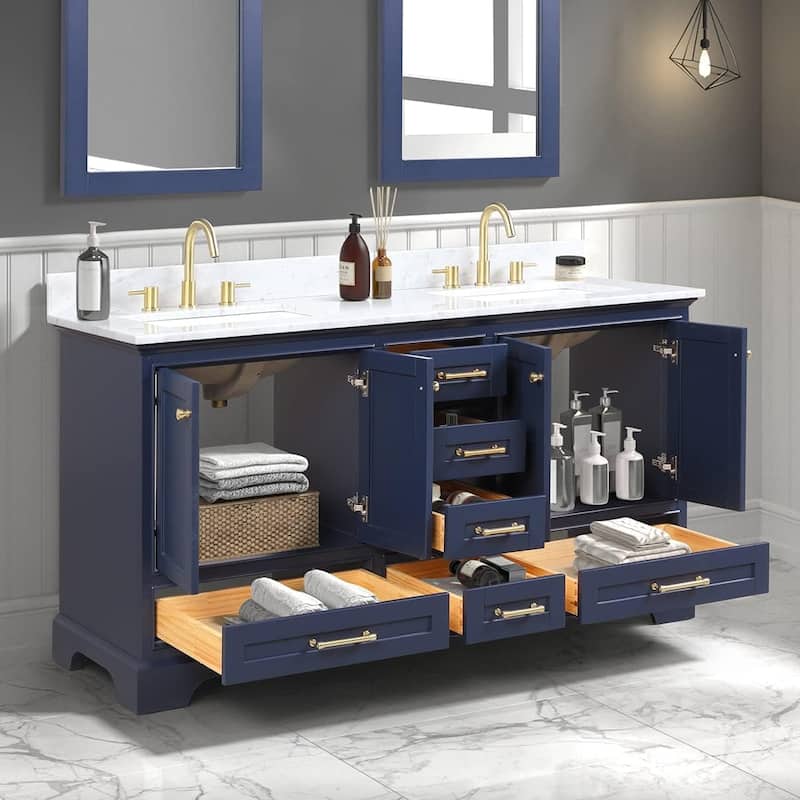 Blossom Copenhagen 60" Double Sink Solid Wood Vanity with Marble Top