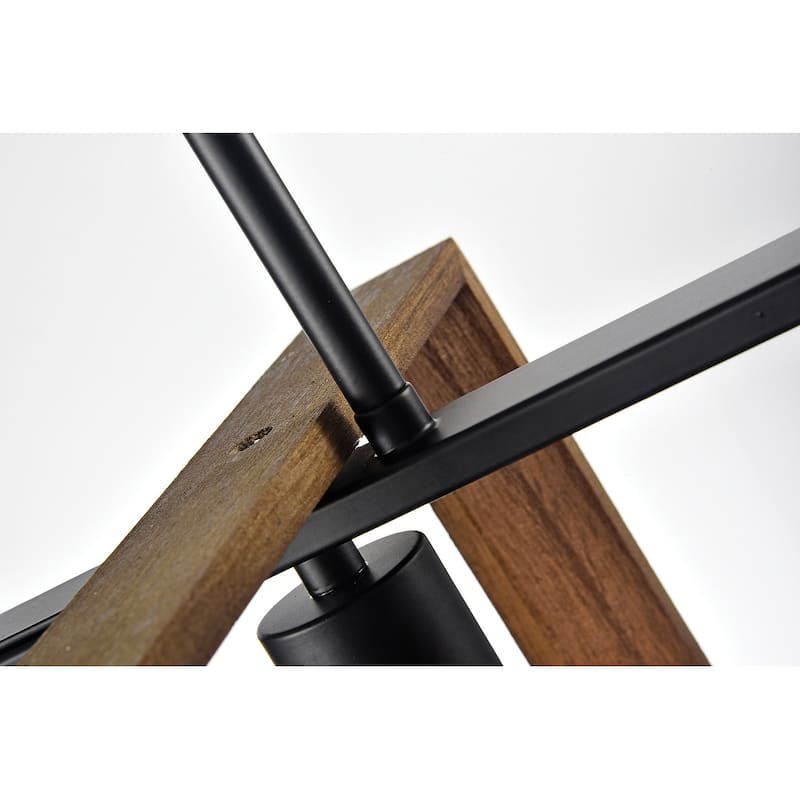 Matte Black and Wood 4-Light Linear Island Lighting with Exposed Bulbs