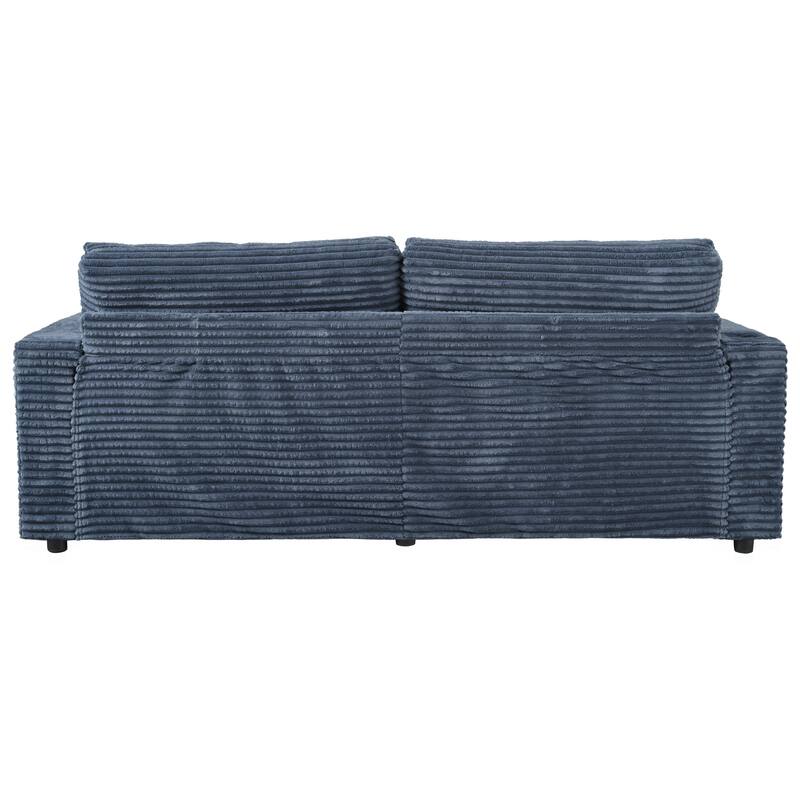 86.5" Corduroy Chaise Lounge Sofa with 2 USB Ports, Cup Holders, and 550lb Capacity