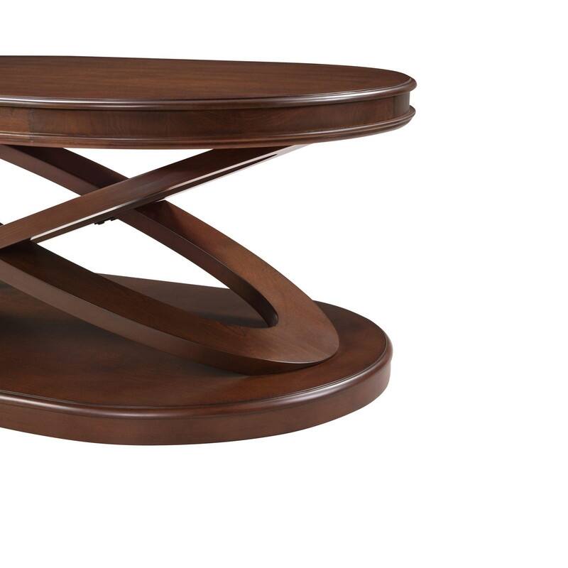 Solid Wood Oval Coffee Table with X-Shaped Base for Living Room Use