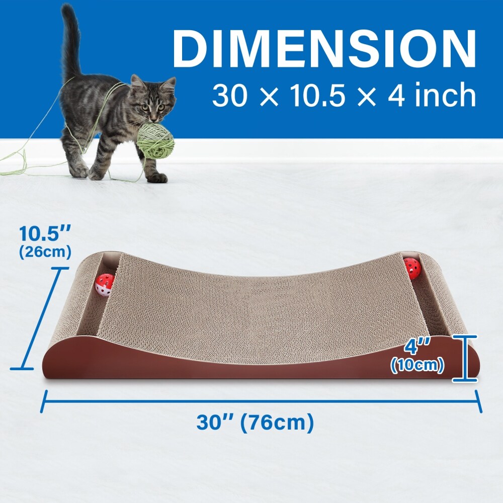Cat Scratcher Cardboard Lounge Bed with Bell Ball Toy Brown