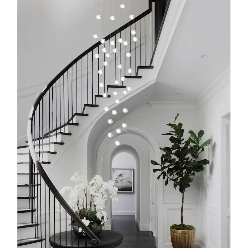 Modern Crystal Ball Long Raindrop Chandelier for Entrance Foyer Staircase
