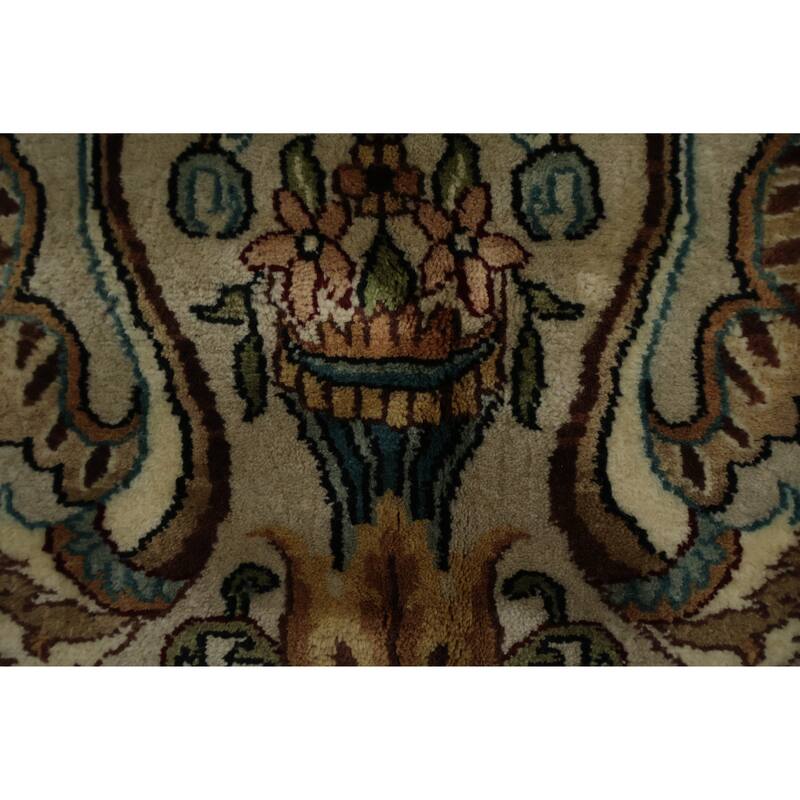 Hand Knotted Oriental 100% Wool Carpet Traditional Floral Brown Aubusson Area Rug - 11' 11'' X 9' 0''