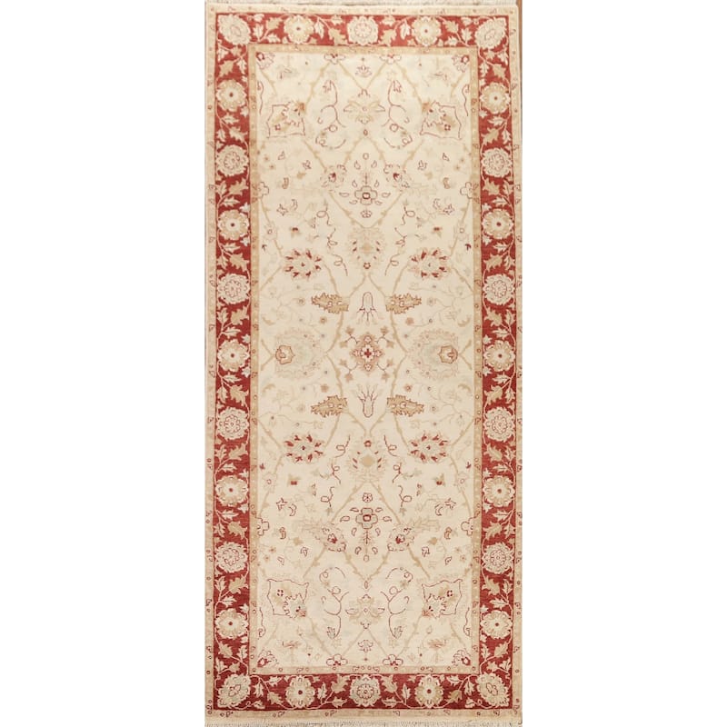 Hand Knotted Oriental 100% Wool Carpet Traditional Floral Beige & Ivories Chobi-Peshawar Area Rug - 11' 2'' X 5' 0''