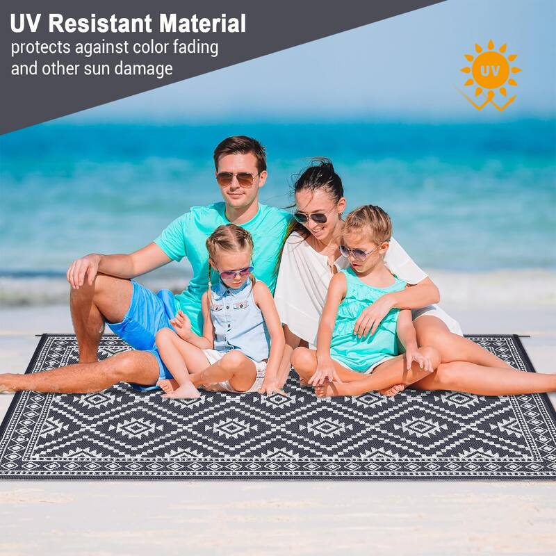 Outdoor Rugs Reversible Geometric Boho Plastic Straw Rug for Patio Camping Beach Deck Picnic Backyard