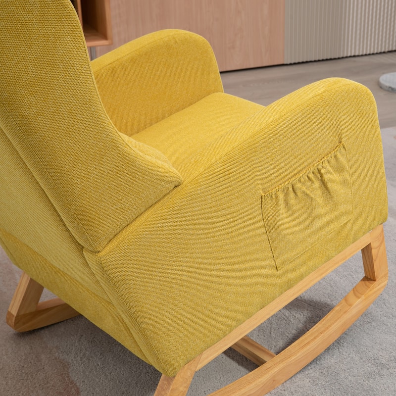 High back Upholstered Accent Rocking Chair Nursery Chair With Retractable Footrest