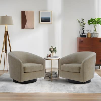 2 Set 360°Swivel Fabric Accent Chairs Barrel Armchairs