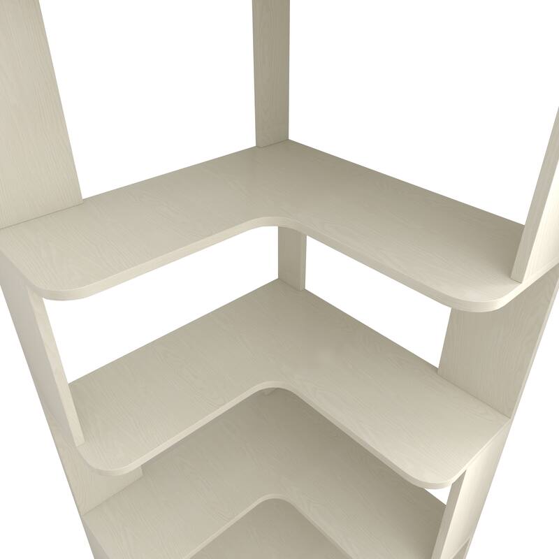 GDFStudio - Elysande Wood Corner Bookcase with 6-Tier Anti-Fall Design