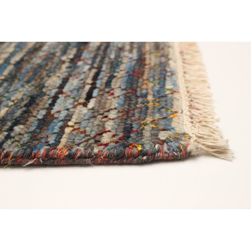 ECARPETGALLERY Hand-knotted Silk Shadow Dark Navy Silk, Wool Rug - 3' x 13' 11"
