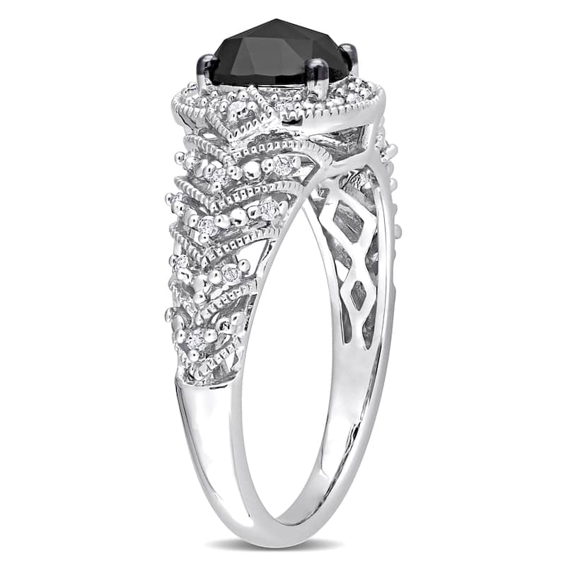 Miadora 10k White Gold 1ct TDW Oval-cut Black and White Diamond Halo Vintage Engagement Ring