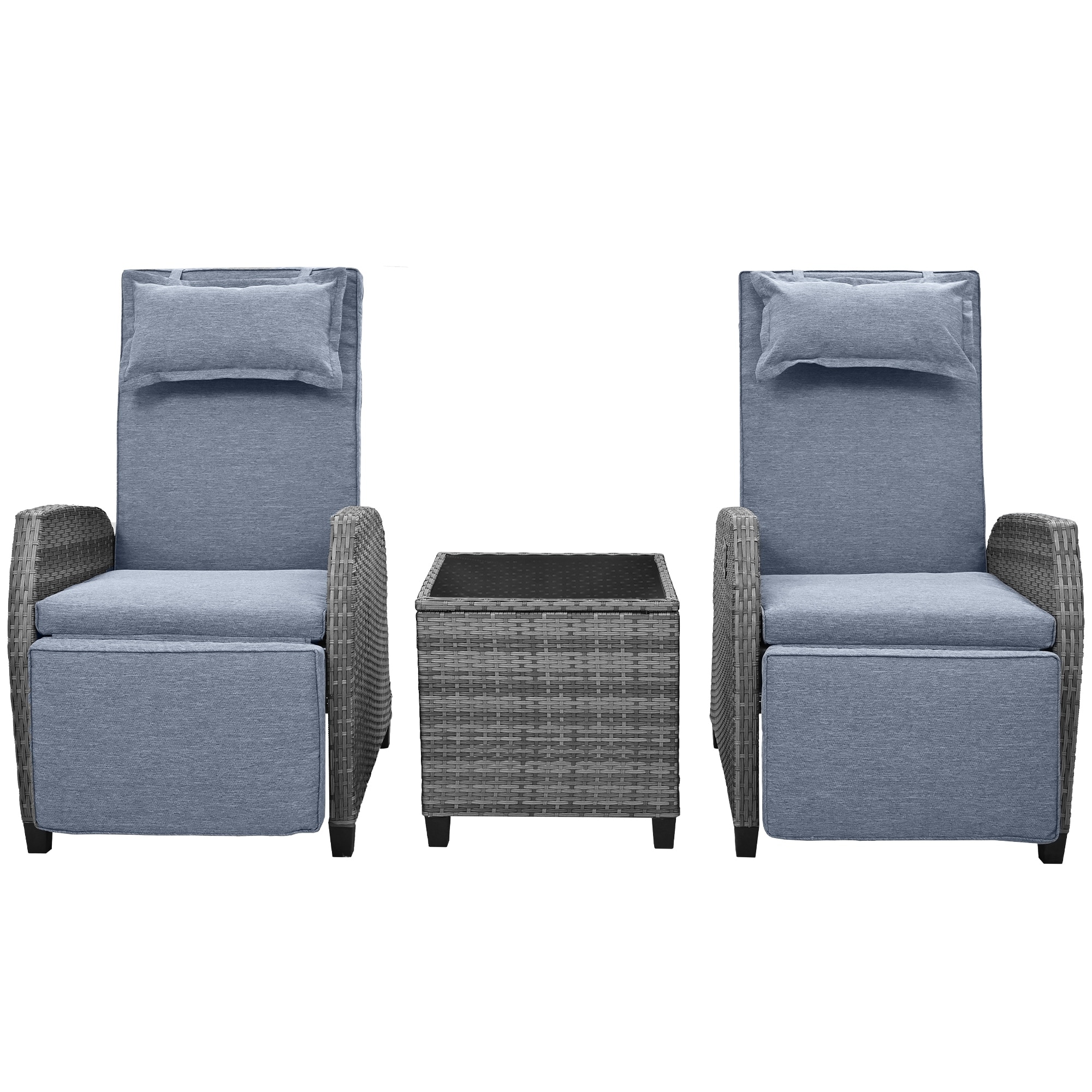 Outdoor Rattan Reclining Cushioned Conversation Set Adjustable Backrest Seats