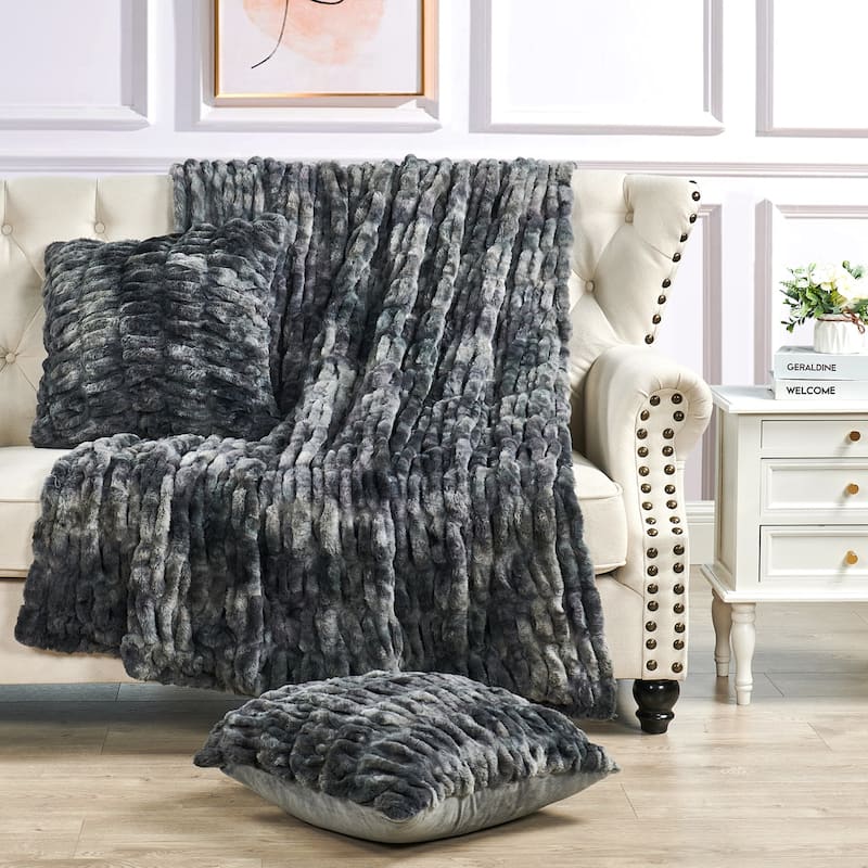 Shar Pei Fauxfur Throw Pillow Shell Combo 3-piece Set - 50"x60" - Meteorite