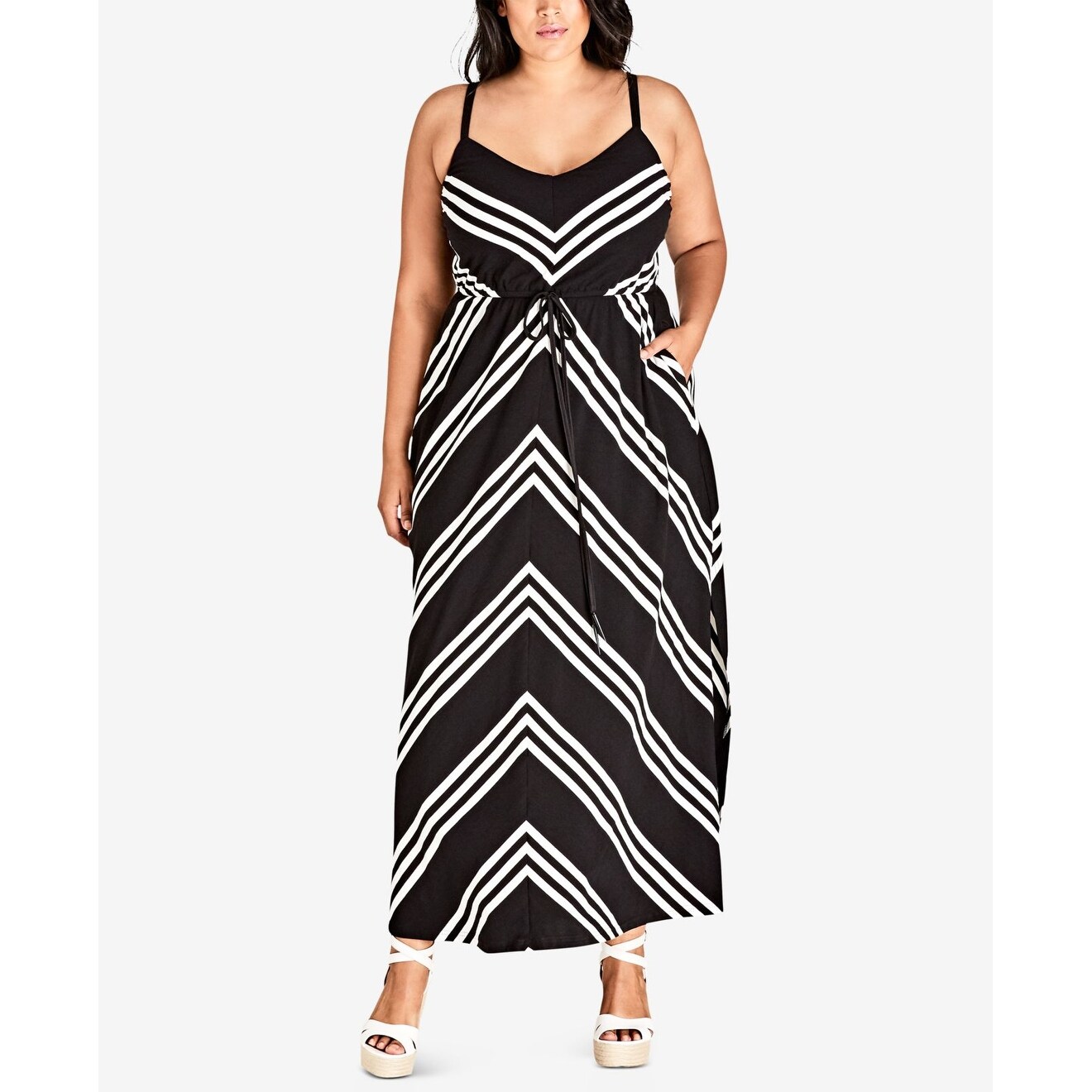city chic black and white striped dress