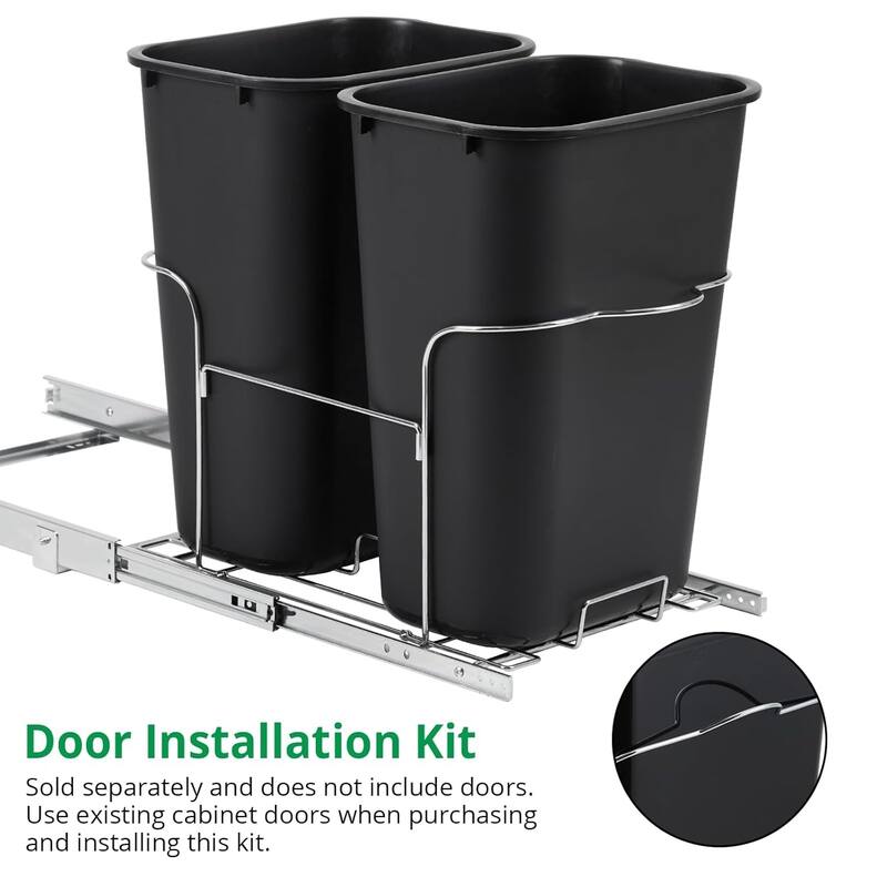 Double Black 2x35QT Pullout Trash Can, Handle Model - Fits Cabinets 16.10x24.8x29.84 inches（Contains two trash cans）
