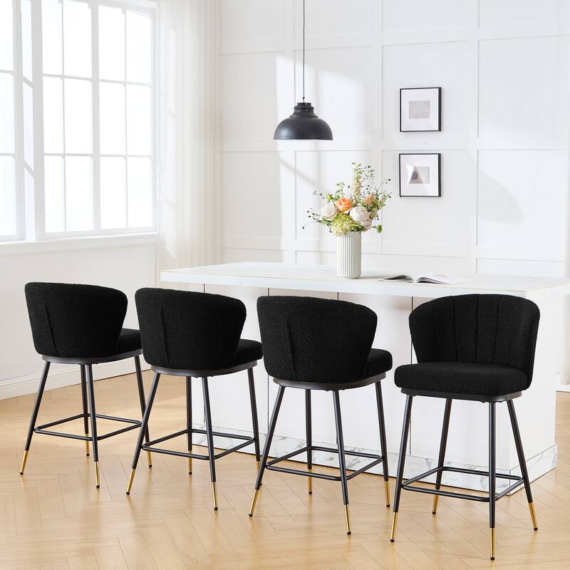 26" Boucle Fabric Counter Height Bar Stools, Set of 2/3/4 - 35.83"H x 22"W x 20.28"D - Set of 4 - Black