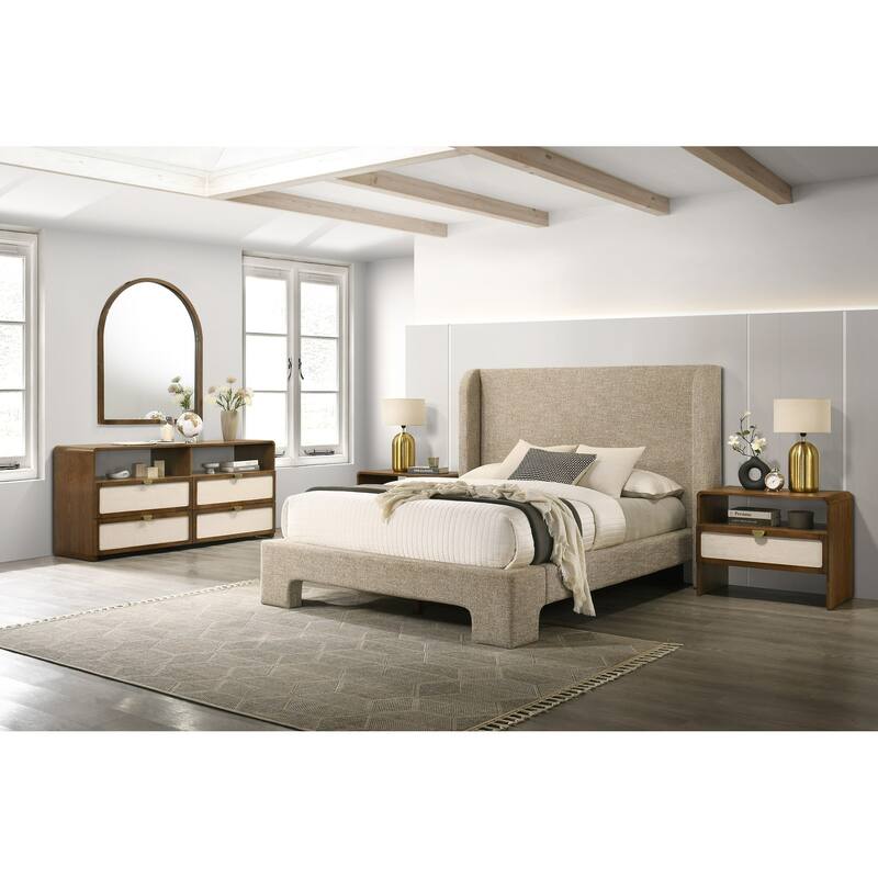 Modrest Emilio Modern Natural Burlap & Walnut Dresser
