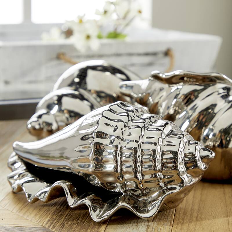 Silver, White or Multi Colored Porcelain Ceramic Shell Shell Decorative Sculpture (Set of 3)