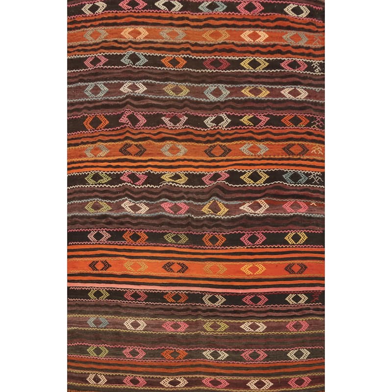 Hand Woven Oriental 100% Wool Carpet Southwestern Tribal Multi-Colored Kilim Area Rug - 8' 4'' X 6' 6''