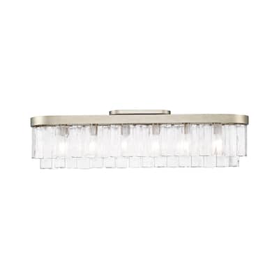 Ciara 6-Light Flush Mount in White Gold with Hammered Water Glass