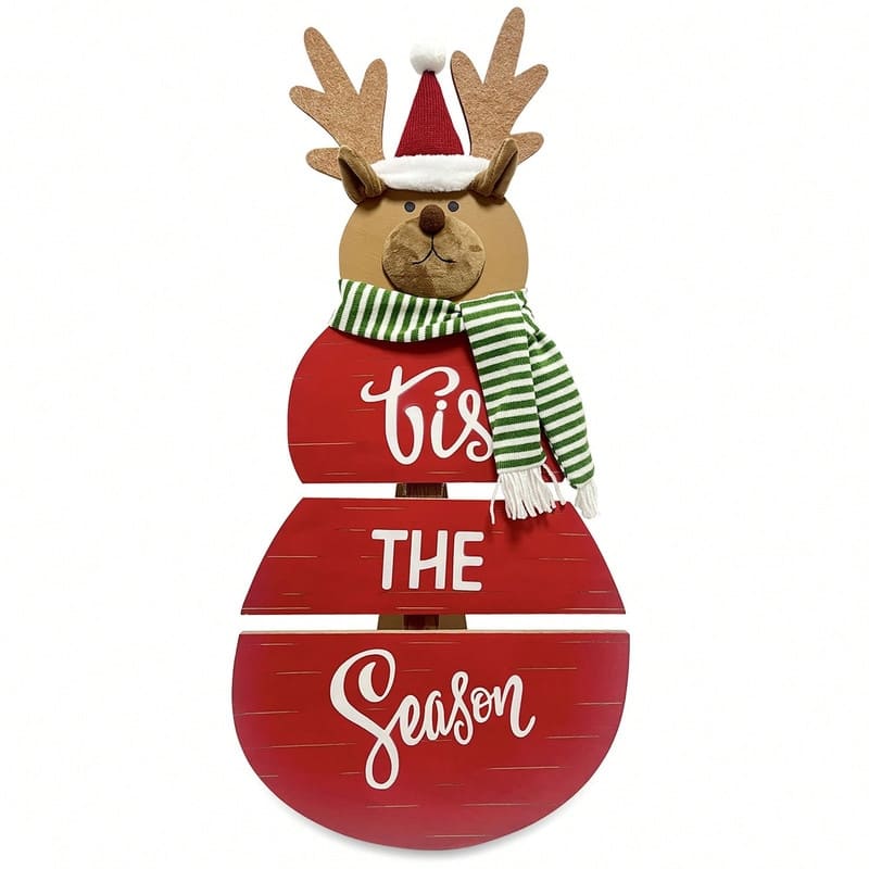 Wooden Christmas Reindeer Porch Sign, 3D Standing Christmas Welcome Decor for Home Holiday,Front Door & Yard