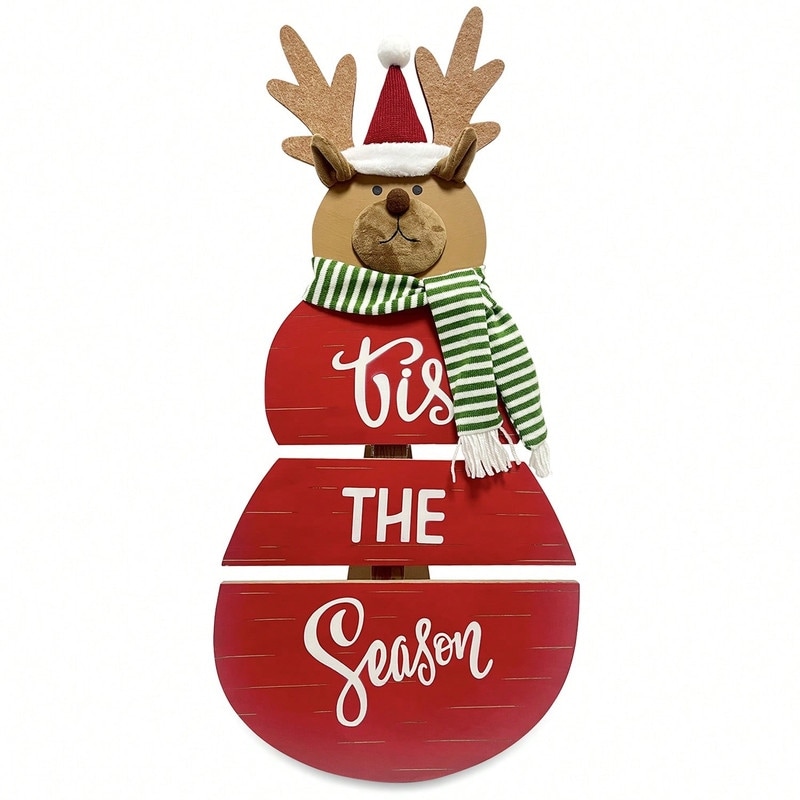 Wooden Christmas Reindeer Porch Sign, 3D Standing Christmas Welcome Decor for Home Holiday,Front Door & Yard